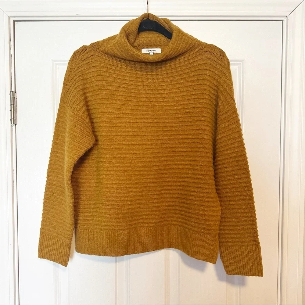 Madewell Belmont Mockneck Sweater in Coziest Yarn in orange.